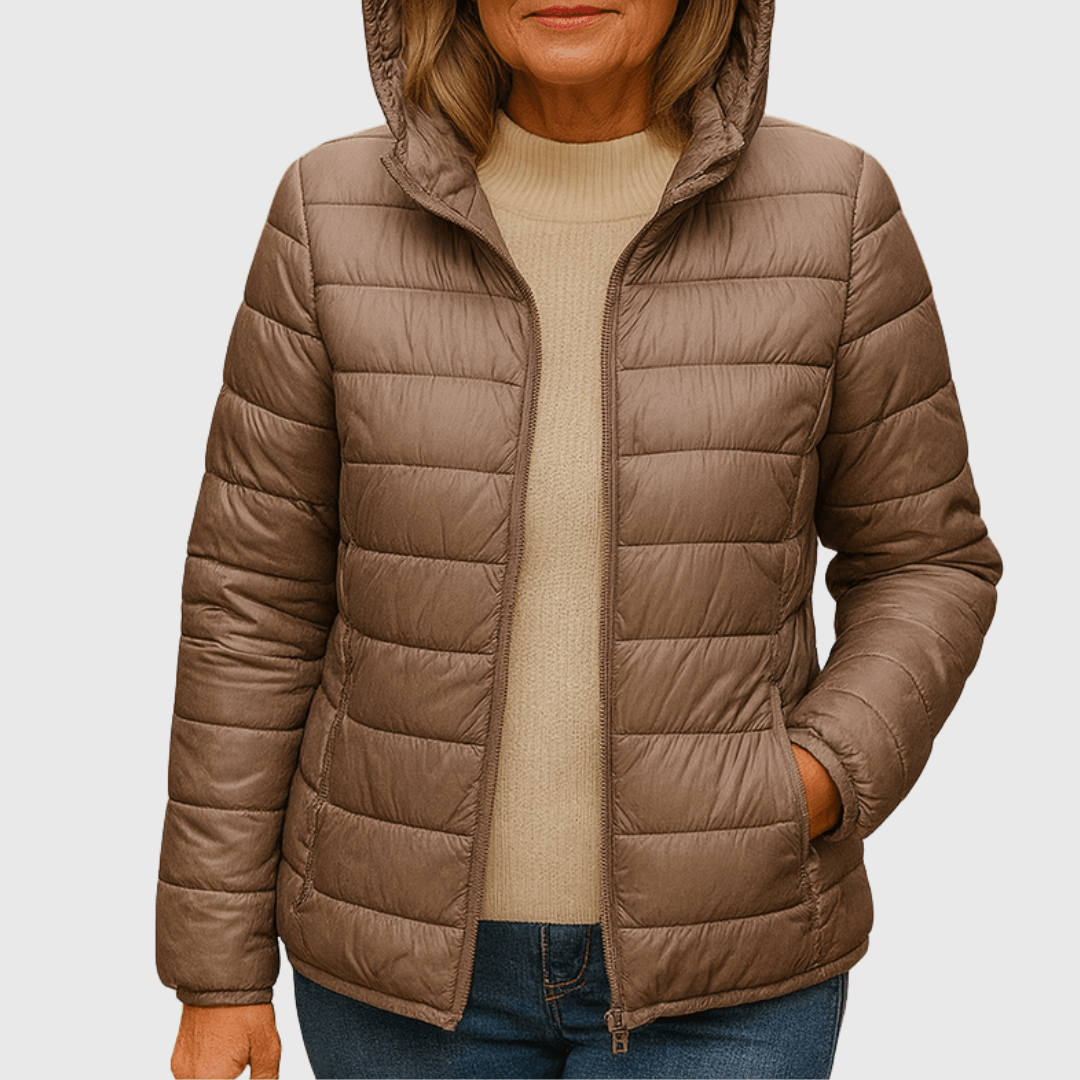 Janey Wrap-Front Quilted Puffer Jacket with Hood for Women
