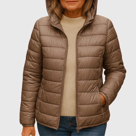 Janey Wrap-Front Quilted Puffer Jacket with Hood for Women