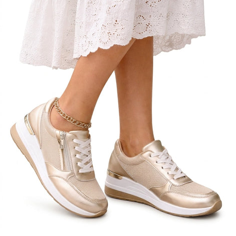 Chloe Platform Lace-Up Cushioned Sneakers with Side Zip