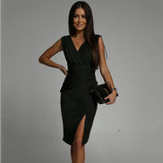 Ruched V-Neck Bodycon Mini Dress for Christmas Party Nights