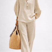 Vienna Collared Wide-Leg Linen Blend Two-Piece Co-ord Set for Women