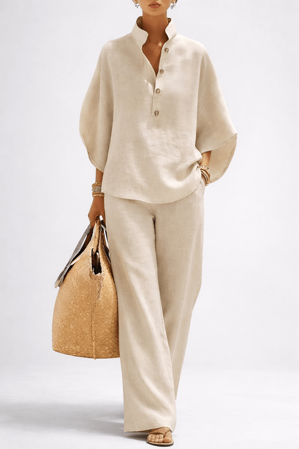 Vienna Collared Wide-Leg Linen Blend Two-Piece Co-ord Set for Women