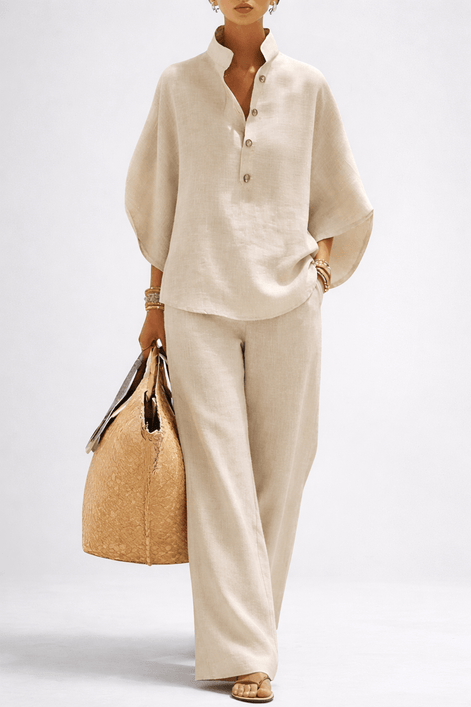 Vienna Collared Wide-Leg Linen Blend Two-Piece Co-ord Set for Women