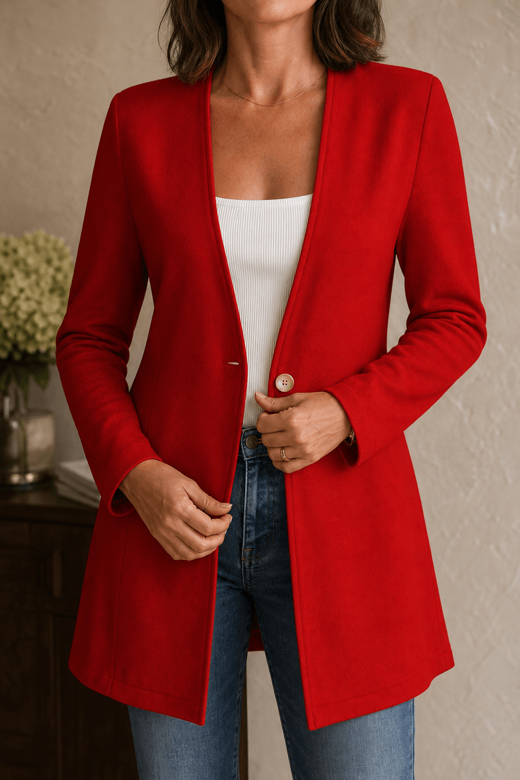Linevalle V-Neck Single-Button A-Line Women's Tailored Blazer in Polyester