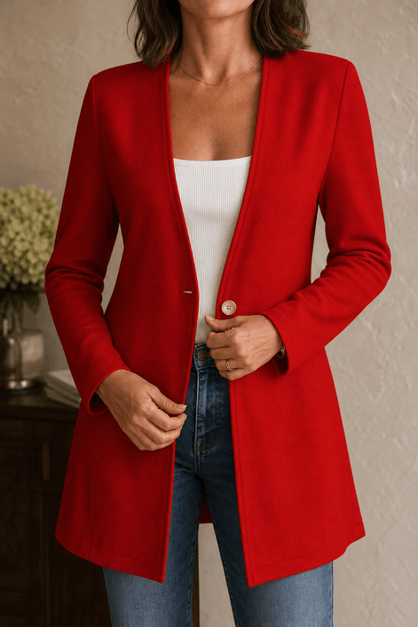 Linevalle V-Neck Single-Button A-Line Women's Tailored Blazer in Polyester