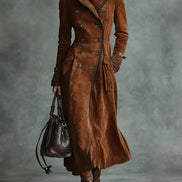 Uilkje Double-Breasted Suede Longline Winter Coat for Women