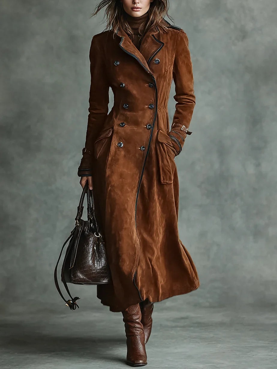 Uilkje Double-Breasted Suede Longline Winter Coat for Women