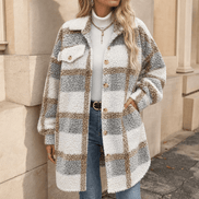 Fairloch Plaid Sherpa-Lined Mid-Length Coat with Button Front