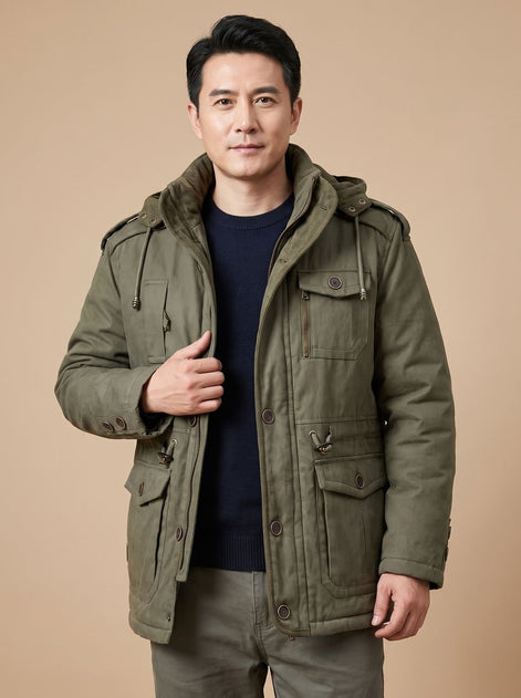 Bartholomew Hooded Multi-Pocket Padded Military Jacket for Men in Winter Parka Style