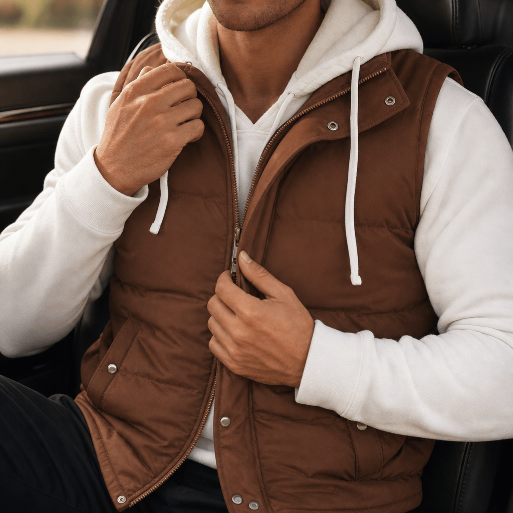 Men's Double-Layered Hood Padded Puffer Vest