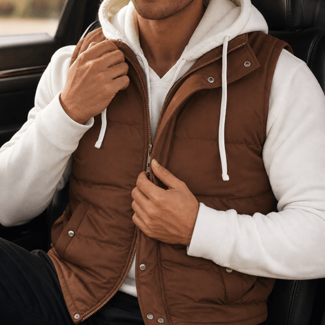 Men's Double-Layered Hood Padded Puffer Vest