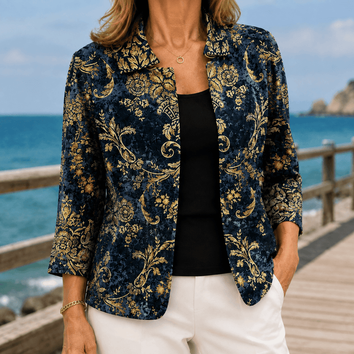 Hallie-Rose Baroque Open-Front Jacket with Pointed Collar