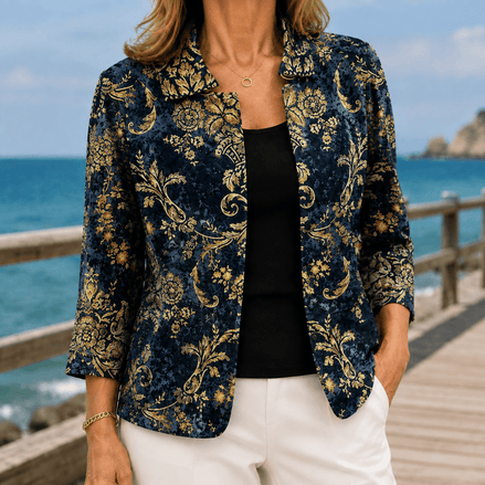 Hallie-Rose Baroque Open-Front Jacket with Pointed Collar