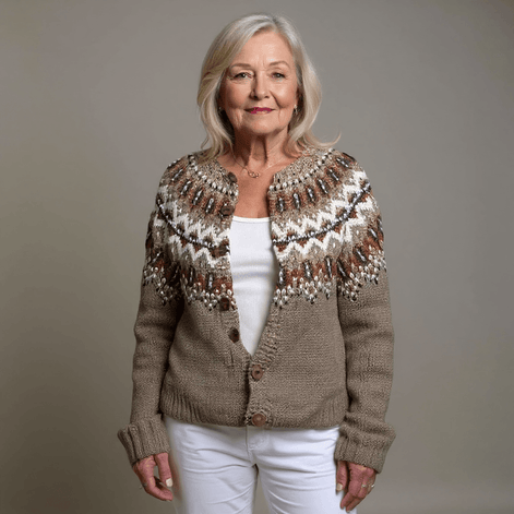 Adeline Women's Fair Isle Yoke Knitted Cardigan with Wooden Buttons