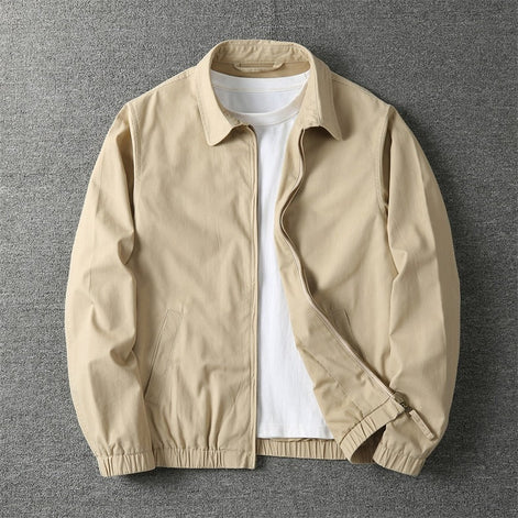 Cotton-Blend Harrington Jacket for Men with Zip Closure