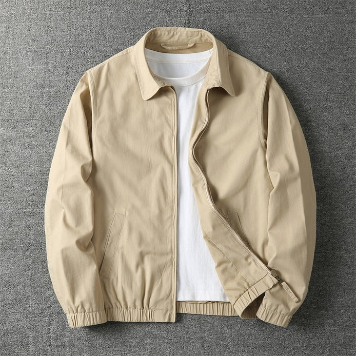 Cotton-Blend Harrington Jacket for Men with Zip Closure