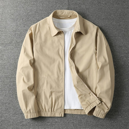 Cotton-Blend Harrington Jacket for Men with Zip Closure