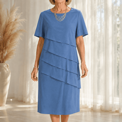 Florenza Tiered Chiffon-Look Women's Midi Dress with Flutter Sleeves