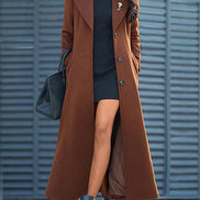 Elora Belted Shawl Collar Long Wool-Blend Coat with Button Front