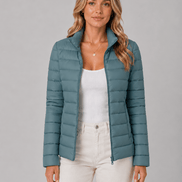Slim Fit Lightweight Puffer Jacket with Stand Collar for Women