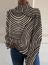 Women's Striped Roll-Neck Knitted Jumper with Contrast Pattern