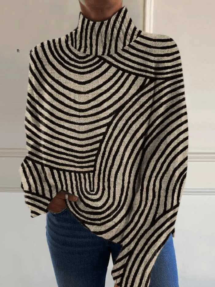 Women's Striped Roll-Neck Knitted Jumper with Contrast Pattern