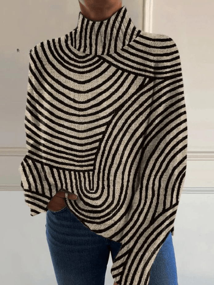 Women's Striped Roll-Neck Knitted Jumper with Contrast Pattern