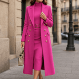 Women's Double-Breasted Structured Longline Wool-Look Coat with Gold Buttons