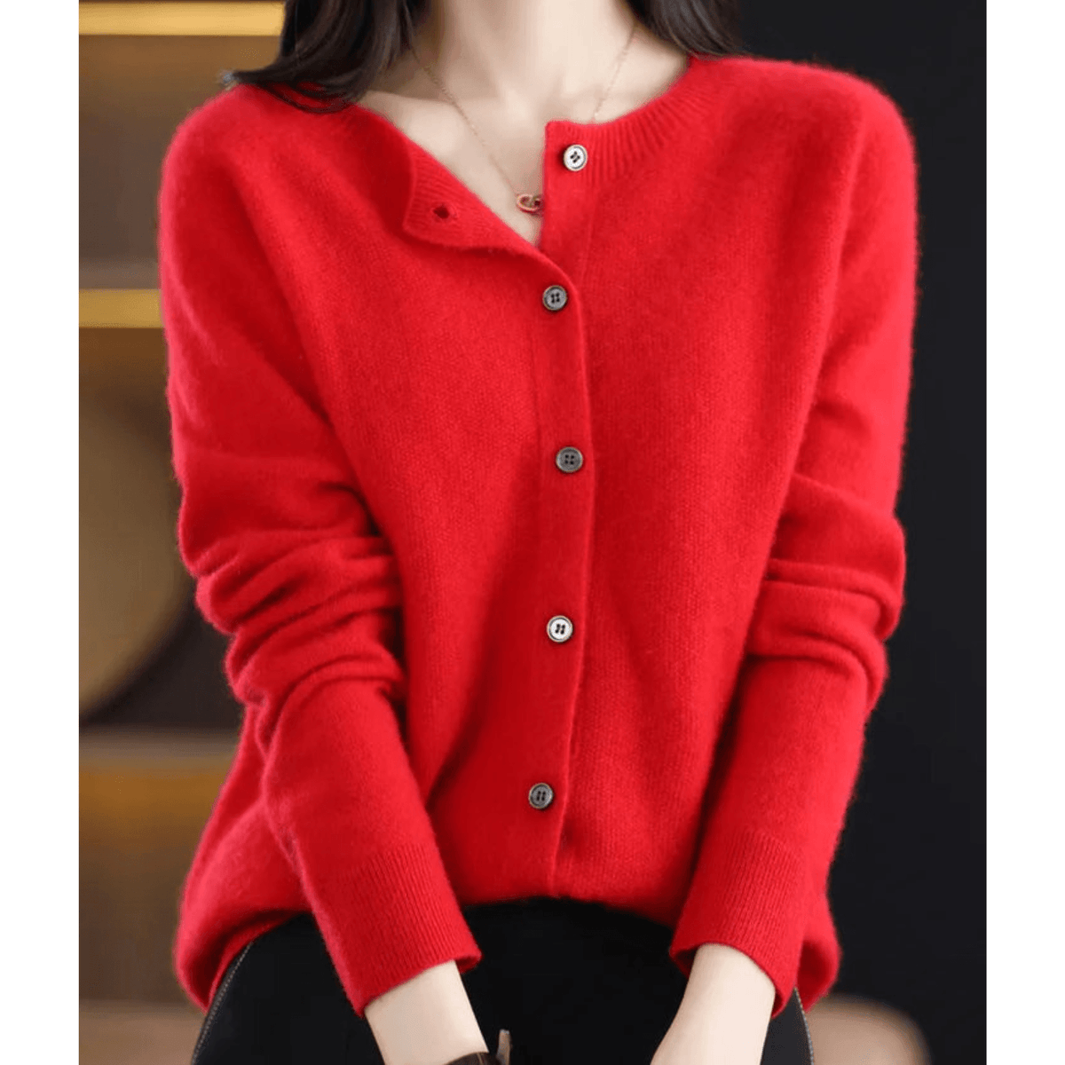 Danielle Button-Front Knitted Crew Neck Cardigan for Women