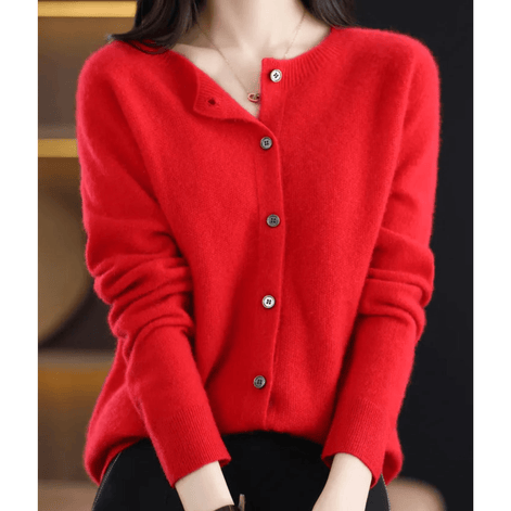 Danielle Button-Front Knitted Crew Neck Cardigan for Women