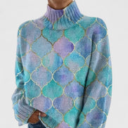 Selah Tie-Dye Turtleneck Women's Knitted Jumper with Metallic Print
