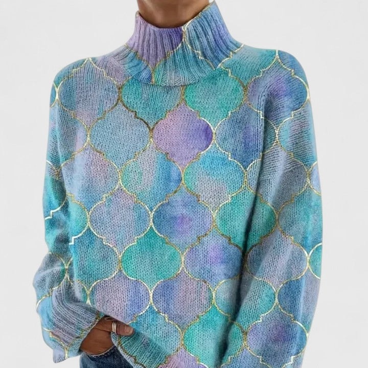 Selah Tie-Dye Turtleneck Women's Knitted Jumper with Metallic Print