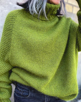 Women's Chunky Knitted Turtleneck Jumper with Ribbed Cuffs
