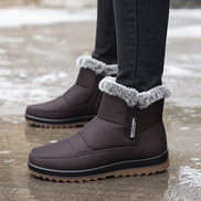 Faux Fur-Lined Waterproof Slip-On Ankle Boots for Women in Winter