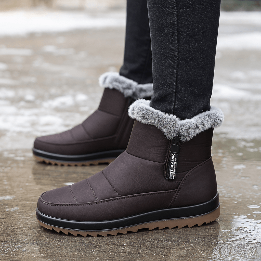 Faux Fur-Lined Waterproof Slip-On Ankle Boots for Women in Winter