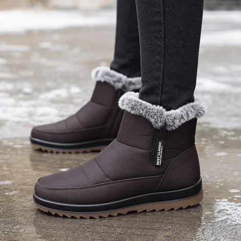 Faux Fur-Lined Waterproof Slip-On Ankle Boots for Women in Winter