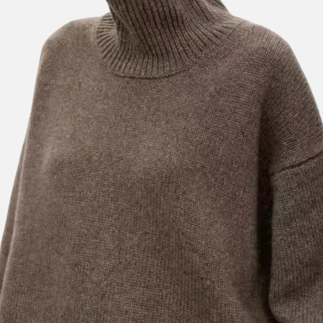 Women's Wool Turtleneck Knitted Jumper with Ribbed Roll Neck