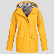Women's Waterproof Hooded Rain Jacket with Zip Front and Snap Button Pockets
