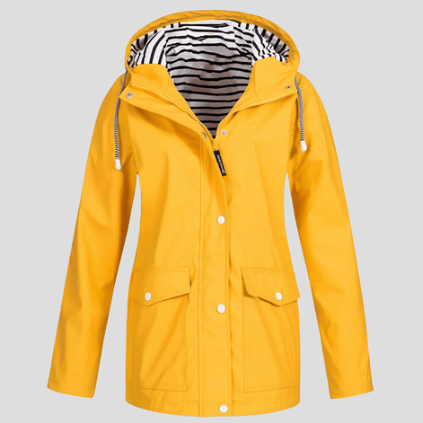 Women's Waterproof Hooded Rain Jacket with Zip Front and Snap Button Pockets