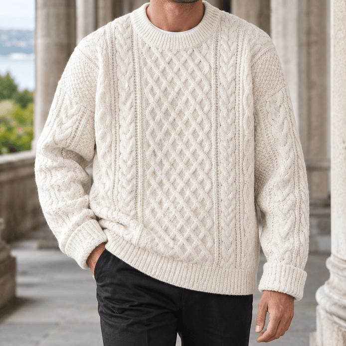 Cable Knit Crew Neck Jumper for Men