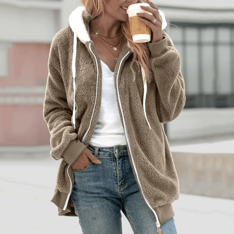 Wendy Oversized Zip-Up Fleece Hoodie with Sherpa Lined Hood