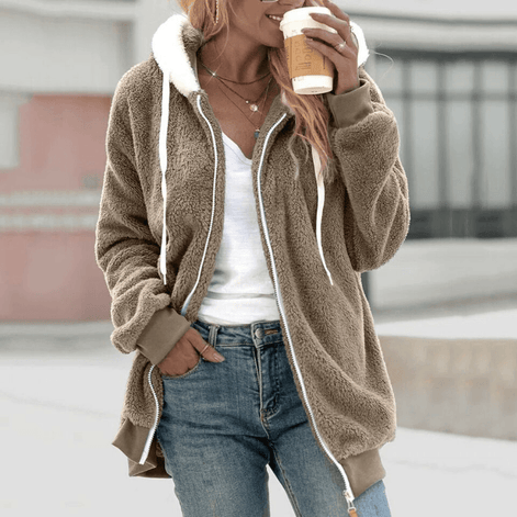 Wendy Oversized Zip-Up Fleece Hoodie with Sherpa Lined Hood