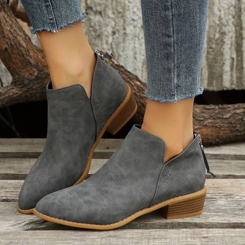 Riley Ankle Low Heel Slip On Womens Boots with Back Zip
