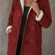 Women's Hooded Faux Suede Toggle Coat with Plush Sherpa Lining
