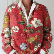Lena Floral Print Button-Down Knitted Cardigan for Women