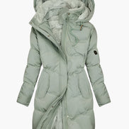 Women's Faux Fur Hooded Padded Long Coat with Drawstring Waist