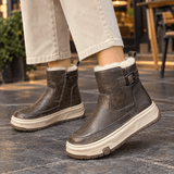 Imola-Milano Women's Plush-Lined Leather Platform Winter Boots with Buckle Strap