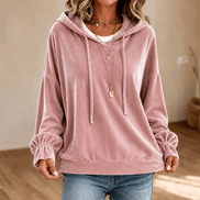 Ruffle Cuff Velvet Hoodie with Dropped Shoulder for Women