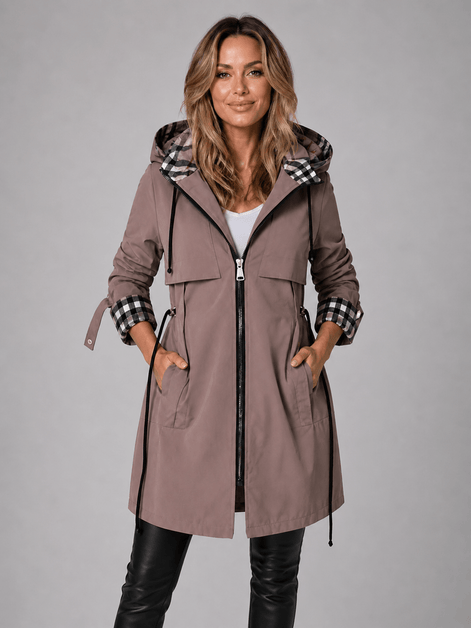 Hooded Longline Jacket with Adjustable Drawstring Waist