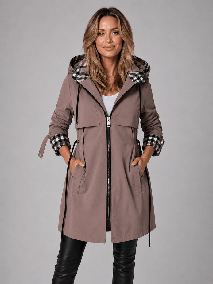 Hooded Longline Jacket with Adjustable Drawstring Waist